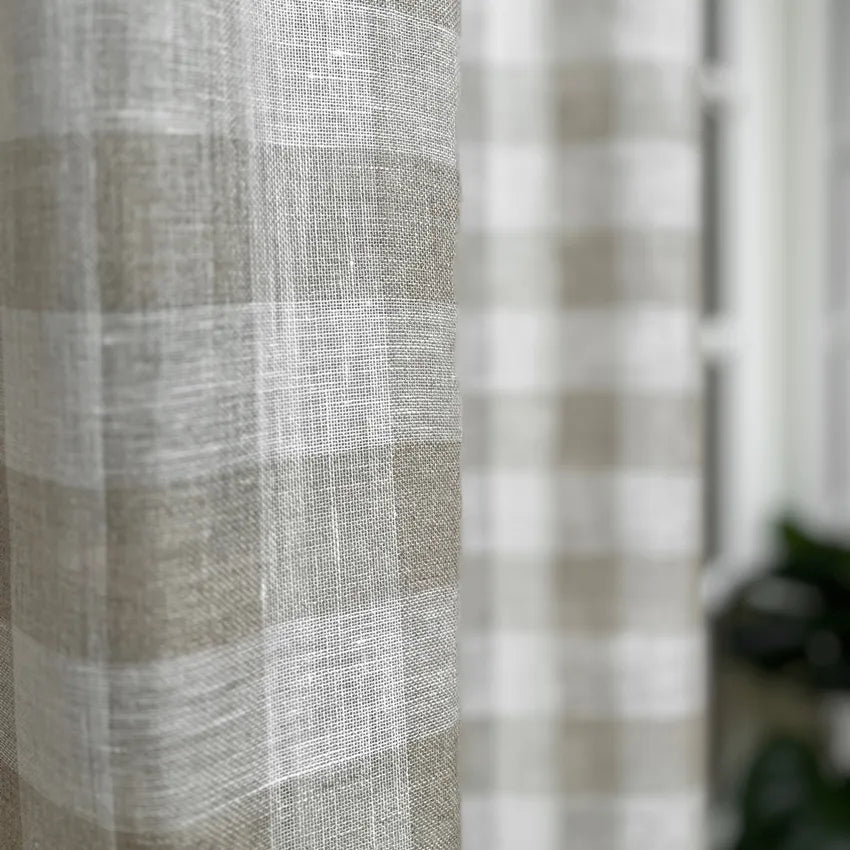 Gardinlängd LISEN 2-pack 140x280cm 100% lin rutig natur/offwhite