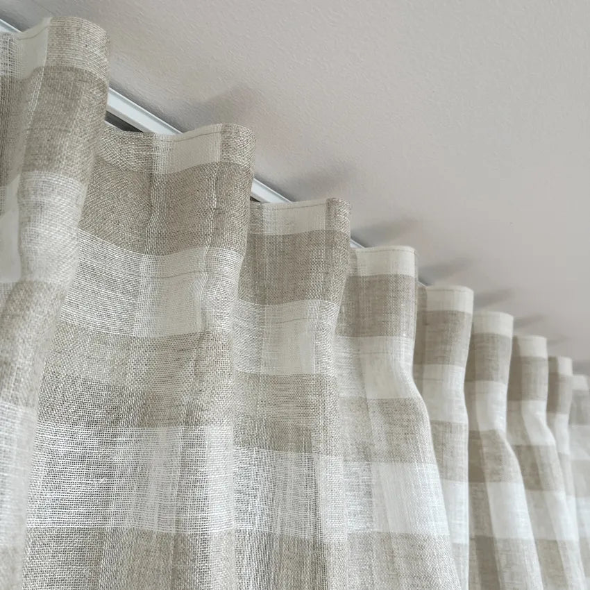 Gardinlängd LISEN 2-pack 140x280cm 100% lin rutig natur/offwhite