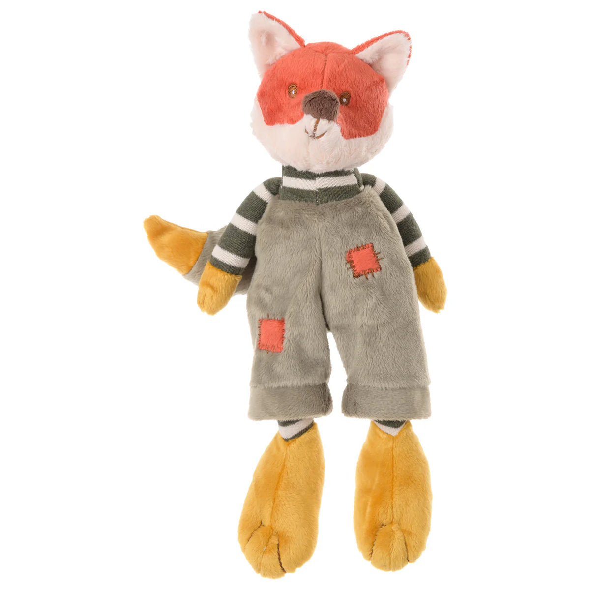Foxy gosedjur räv 25 cm med orange päls, randig tröja och grå hängselbyxor