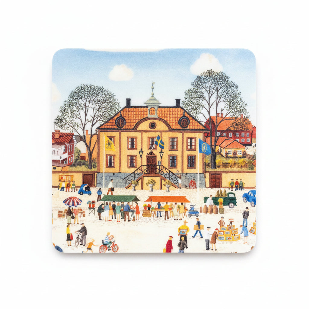 Glasunderlägg MARIEFRED RÅDHUSTORGET Harry Karlsson 4-pack 9x9cm