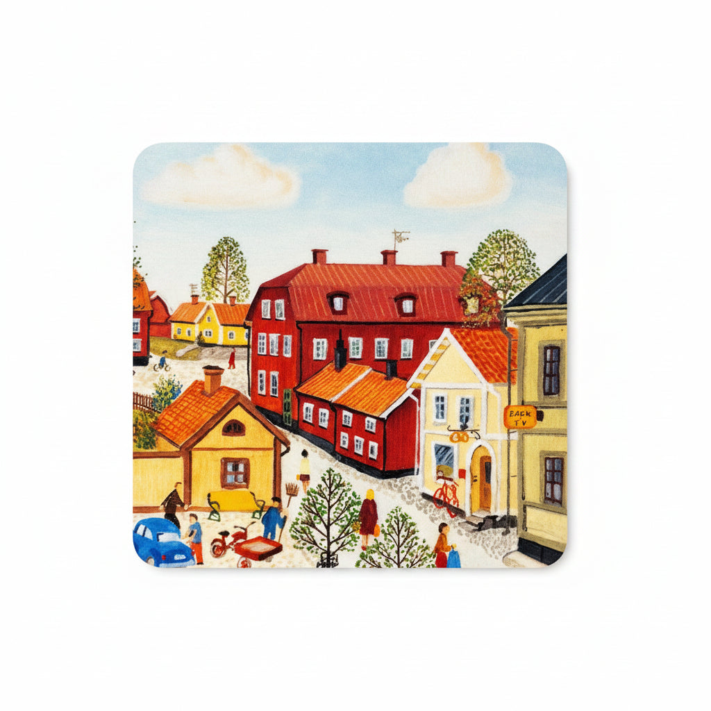 Glasunderlägg MARIEFRED RÅDHUSTORGET Harry Karlsson 4-pack 9x9cm