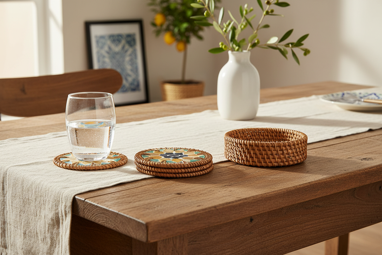 Glasunderlägg SUNNY grön/natur 4-pack