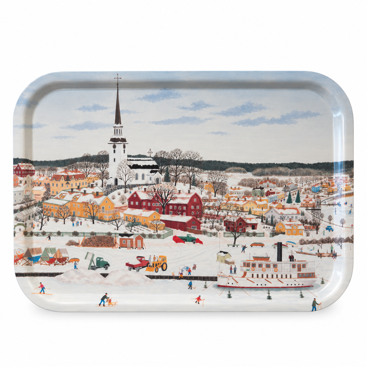 Liten frukostbricka Vinterminnen med vintermotiv av Harry Karlsson, Mariefred.