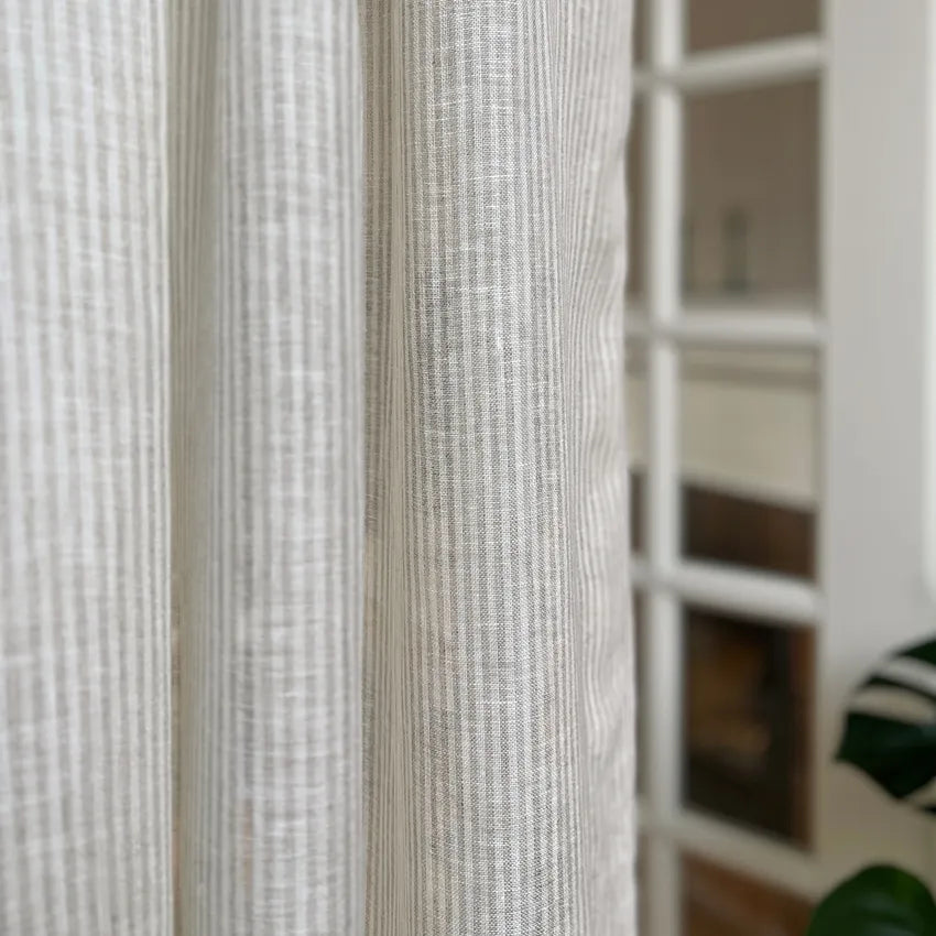 Gardinlängd LAURA 2-pack 140x280cm 100% lin randig natur/offwhite