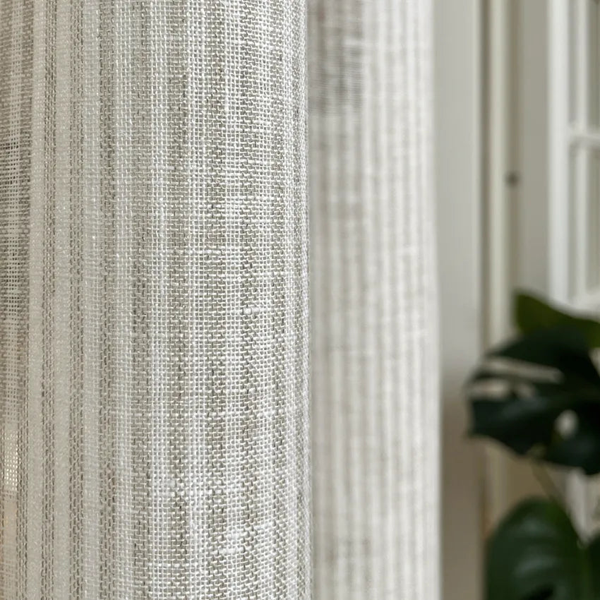 Gardinlängd LAURA 2-pack 140x280cm 100% lin randig natur/offwhite