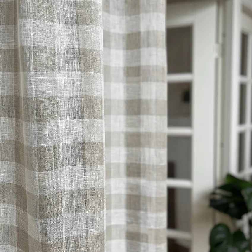 Gardinlängd LISEN 2-pack 140x280cm 100% lin rutig natur/offwhite