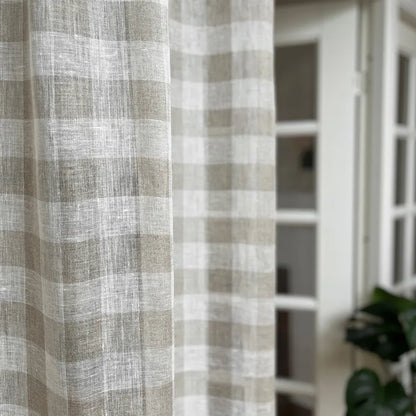 Gardinlängd LISEN 2-pack 140x280cm 100% lin rutig natur/offwhite