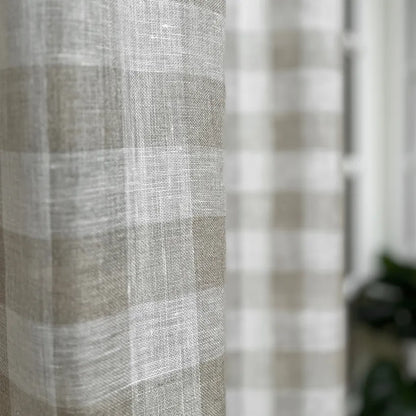 Gardinlängd LISEN 2-pack 140x280cm 100% lin rutig natur/offwhite