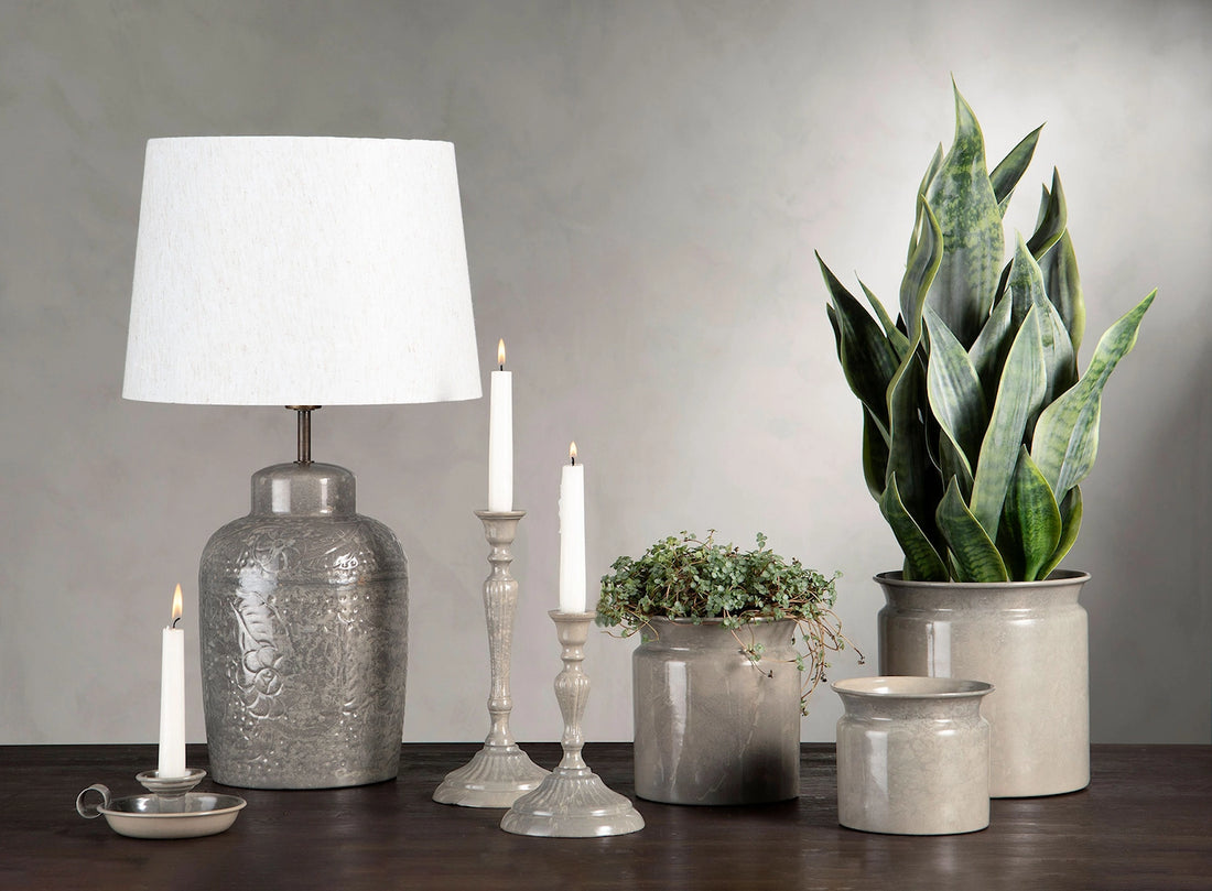 Lampa RAHILA stone med skärm linne cylinder