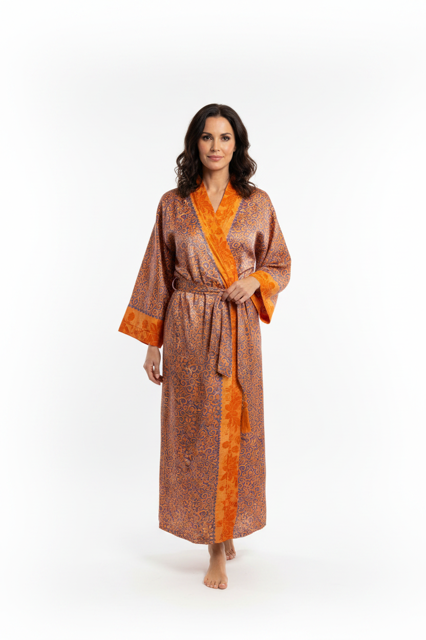 Kimono ORANGE PURPLE FLOWER vintage