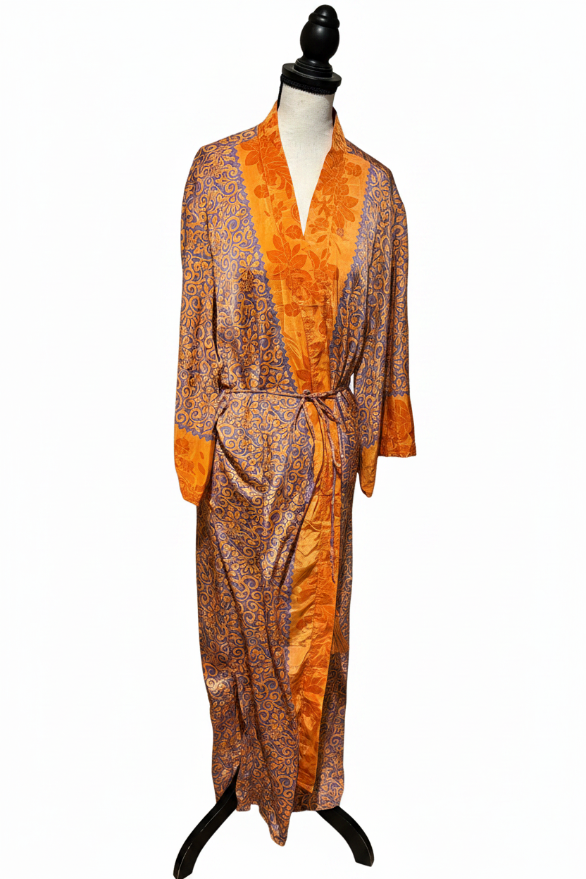 Kimono ORANGE PURPLE FLOWER vintage