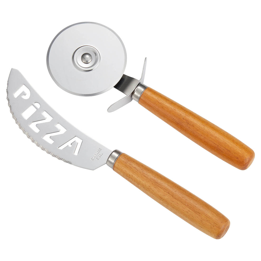 Pizzaset PINO kniv och skärare rostfritt/acacia