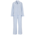 Lång pyjamas i ljusblått med vita ränder och skjorta med krage samt långbyxor i mjuk bomullsbäckebölja