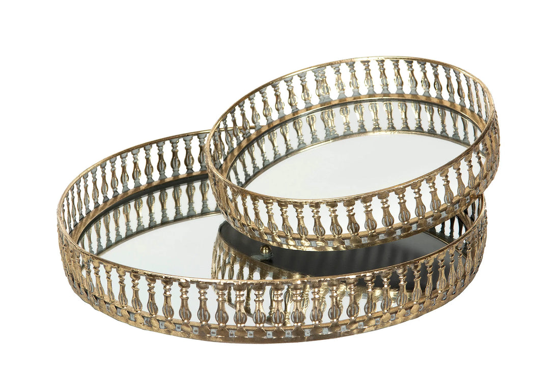 Bricka SPEGEL rund metall champagne Stor