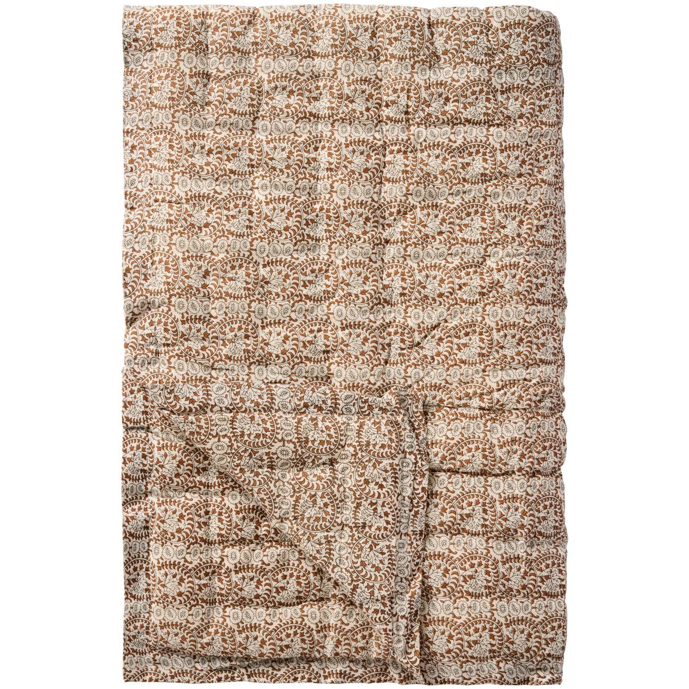 Överkast CHARLOTTE 130x170cm quiltad brun blommönstrad