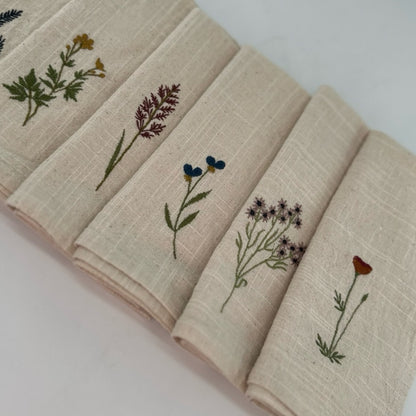 Tygservett FLORAL broderi 6-pack
