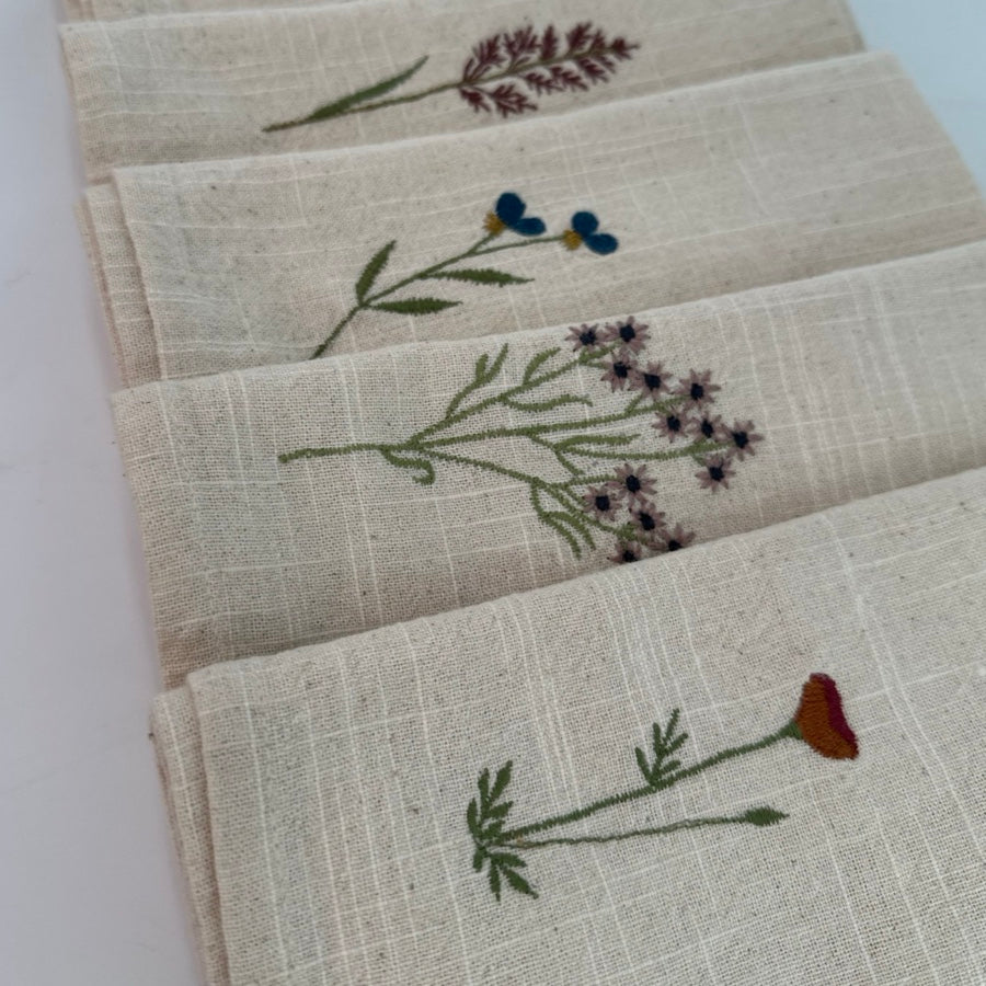 Tygservett FLORAL broderi 6-pack