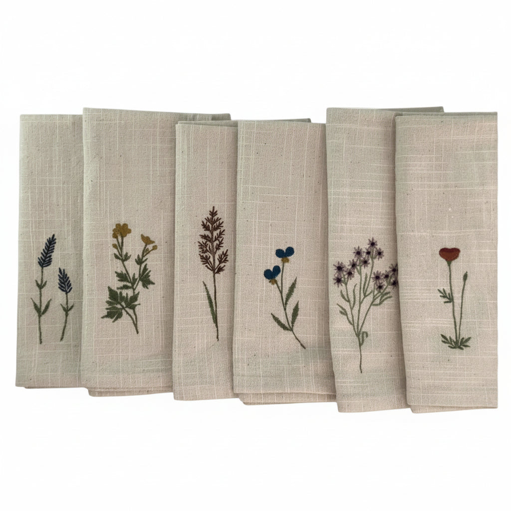 Tygservett FLORAL broderi 6-pack