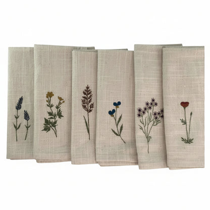 Tygservett FLORAL broderi 6-pack