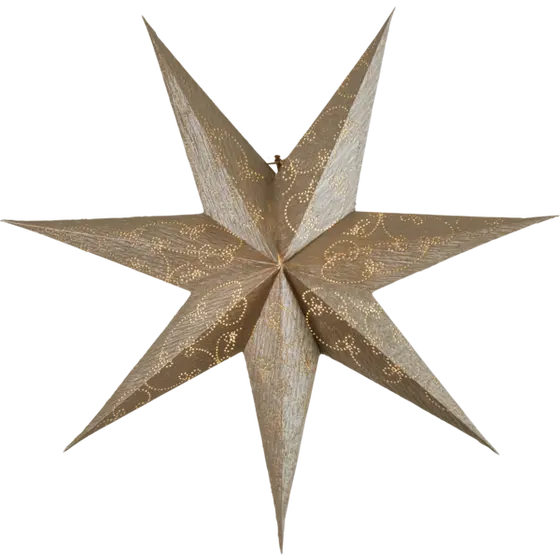 Adventsstjärna Decorus från Star Trading i mild guldton med dekorativt hålmönster och sju spetsiga uddar, 63 cm