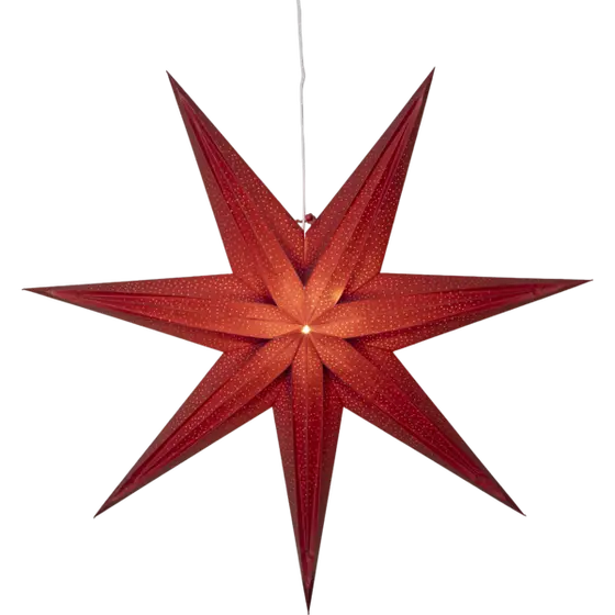 Röd adventsstjärna Holly från Star Trading i papper med långa spetsiga uddar och dekorativt hålmönster, 75 cm