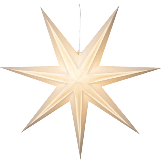 Stor vit adventsstjärna Holly från Star Trading med långa spetsiga uddar och dekorativt hålmönster, 95 cm.
