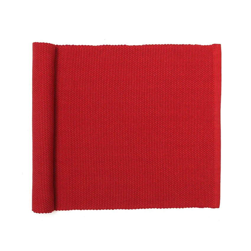 Mörkröd bordslöpare KALLE i vävd återvunnen textil