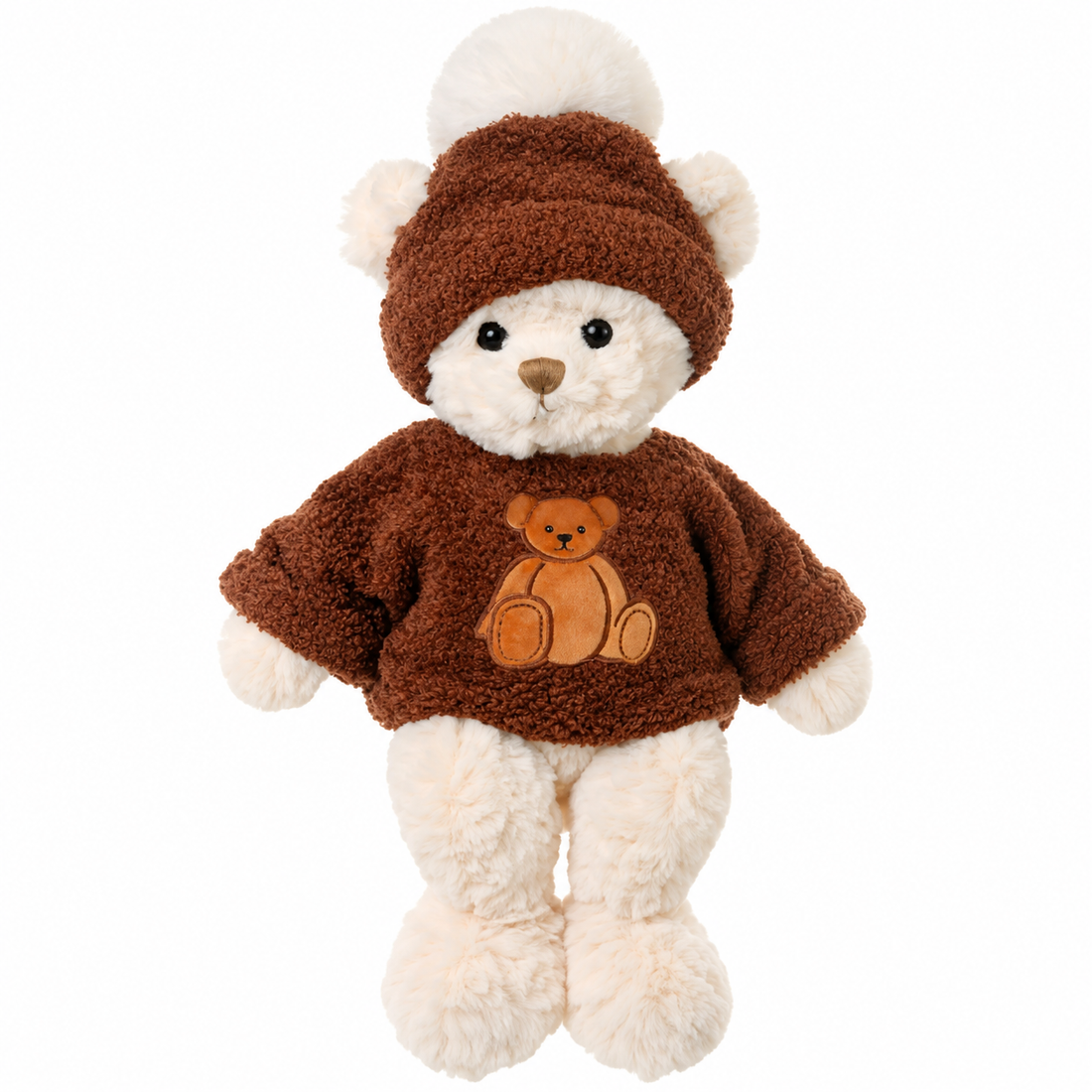 Hunter nalle från Bukowski Design 35 cm med brun tröja, nallemotiv och brun mössa