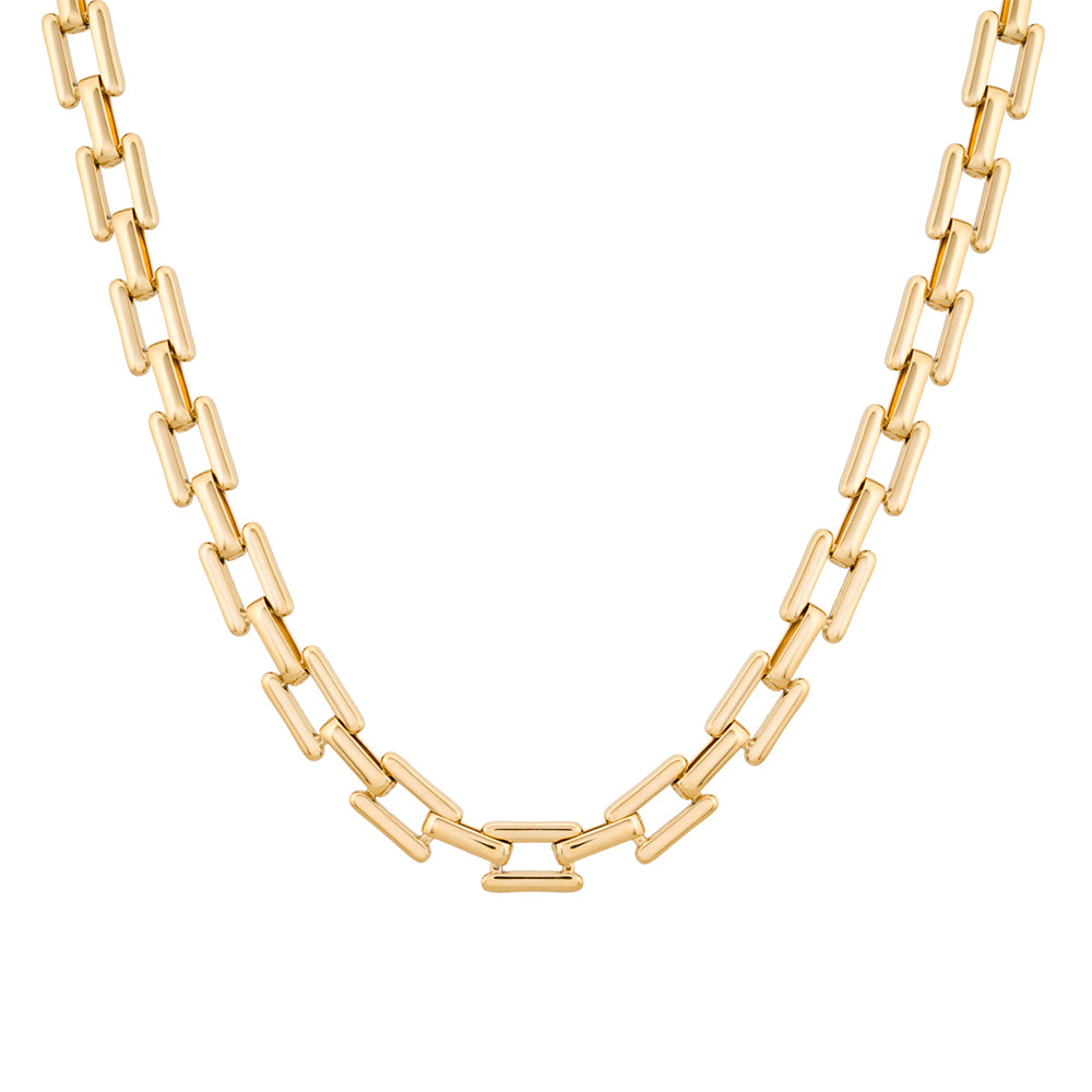 Guldpläterat Chunky Chain halsband med kraftiga rektangulära länkar i rostfritt stål.
