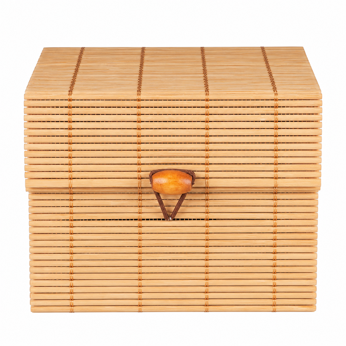 Stor fyrkantig förvaringsbox i bambu med lock, 12,3 × 12 × 10 cm