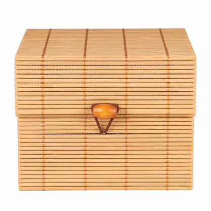 Stor fyrkantig förvaringsbox i bambu med lock, 12,3 × 12 × 10 cm