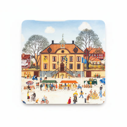 Glasunderlägg MARIEFRED RÅDHUSTORGET Harry Karlsson 4-pack 9x9cm