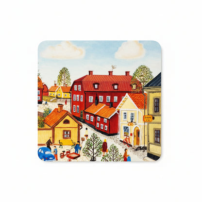 Glasunderlägg MARIEFRED RÅDHUSTORGET Harry Karlsson 4-pack 9x9cm
