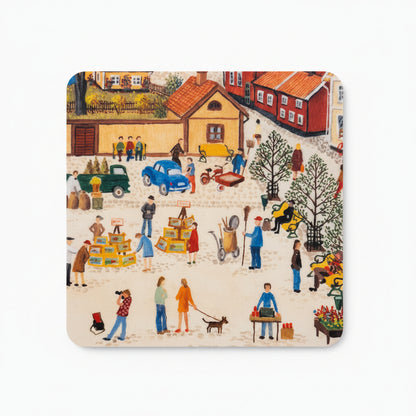 Glasunderlägg MARIEFRED RÅDHUSTORGET Harry Karlsson 4-pack 9x9cm