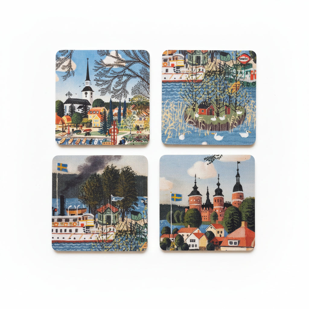 Glasunderlägg MARIEFRED SMÅBÅTSHAMNEN Harry Karlsson 4-pack 9x9cm