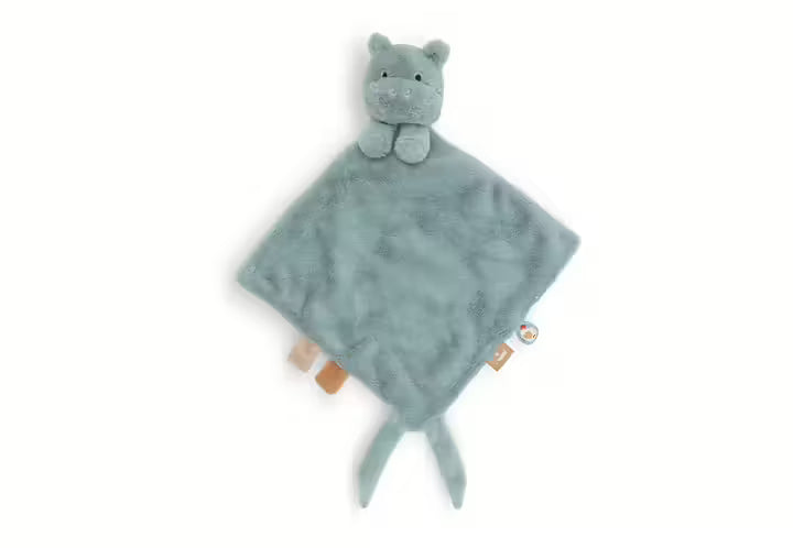 Jollein Hippo Happy blågrön snuttefilt med flodhäst och napphållare