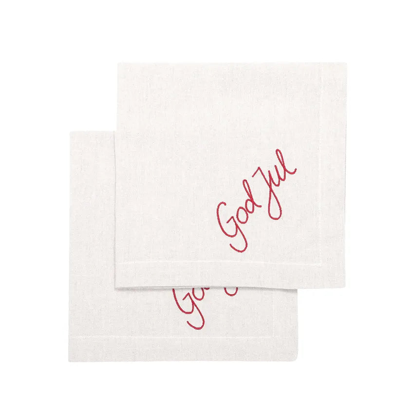 2-pack julservetter God Jul 45x45 cm med röd broderad text