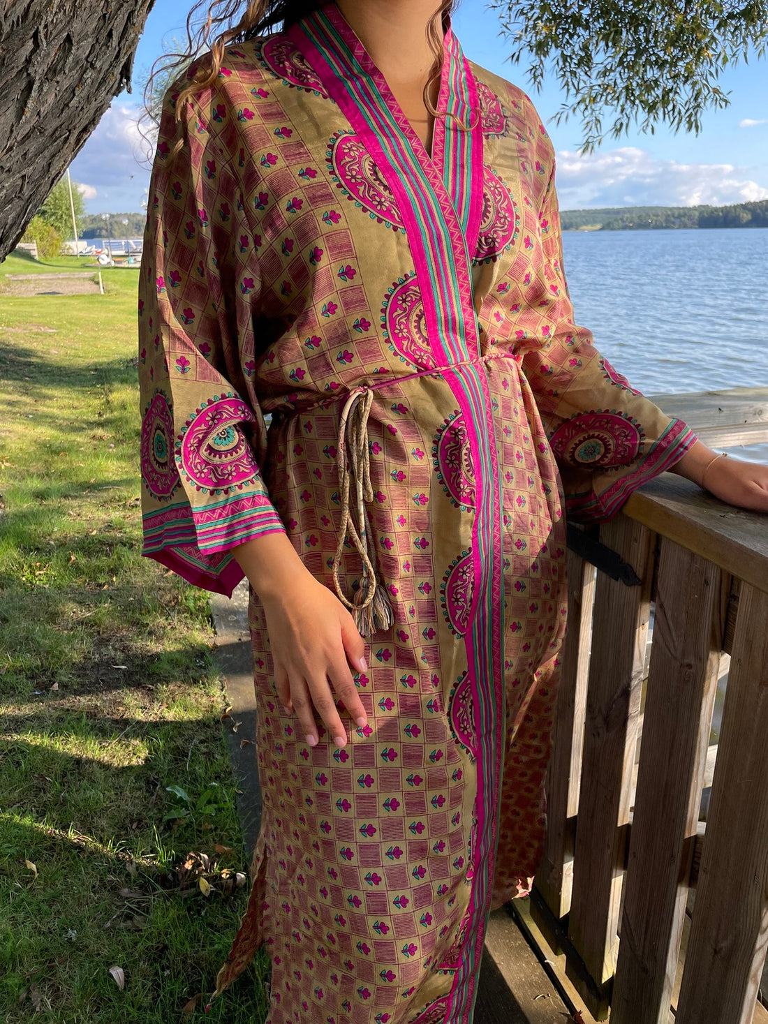 Kimono GOLD CERISE FLOWER vintage