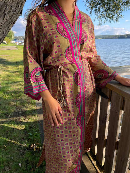 Kimono GOLD CERISE FLOWER vintage