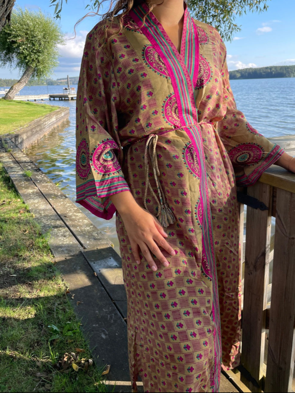 Kimono GOLD CERISE FLOWER vintage