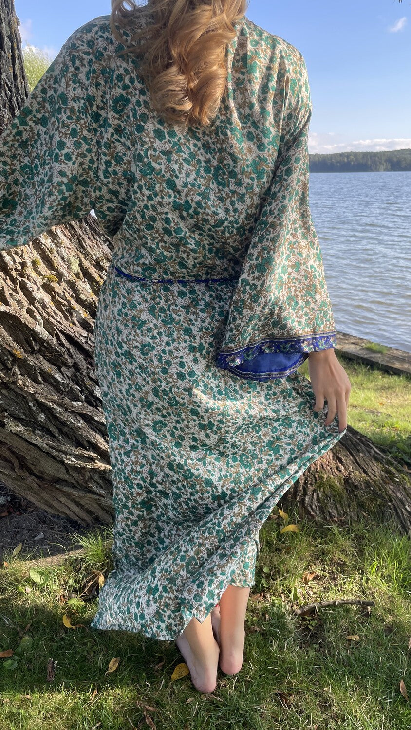 Kimono GREEN FLOWERS vintage