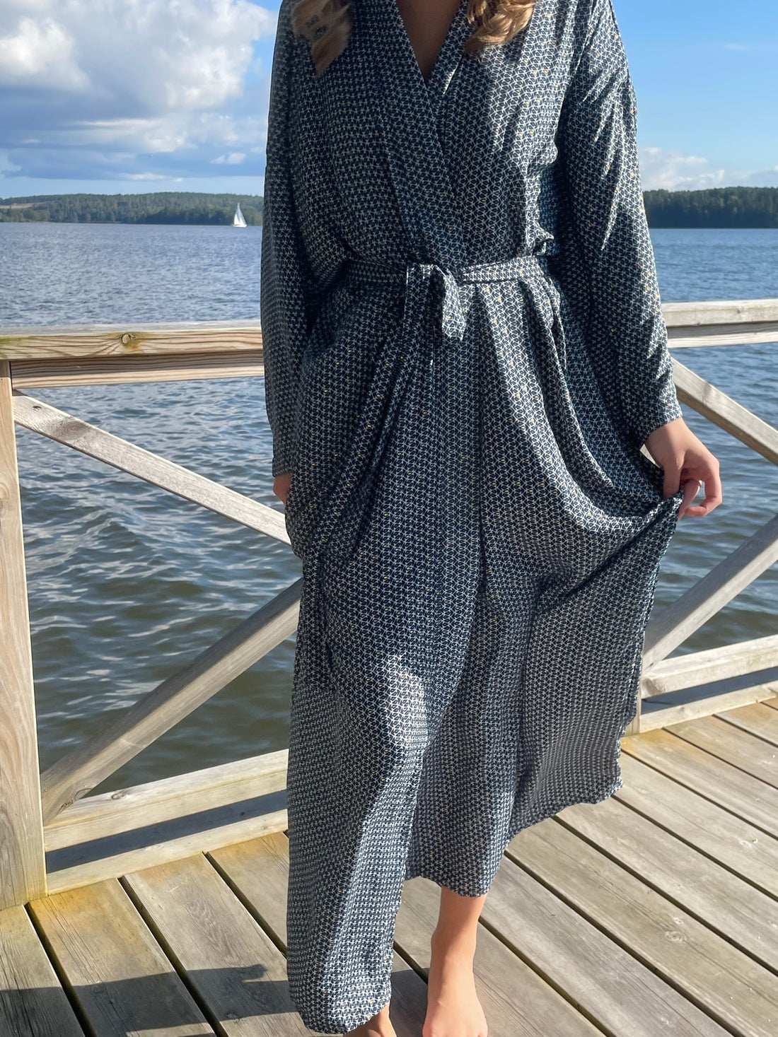 Kimono TINY FLOWER lång blå