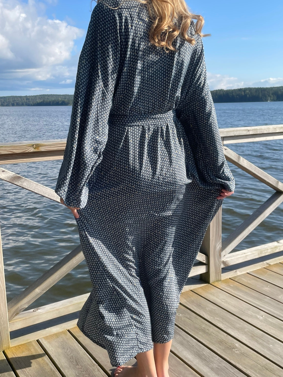 Kimono TINY FLOWER lång blå