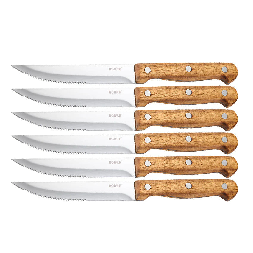 Köttkniv BBQ 6-pack rostfri stål/acacia