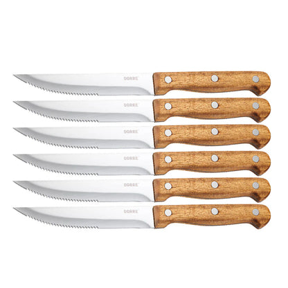 Köttkniv BBQ 6-pack rostfri stål/acacia