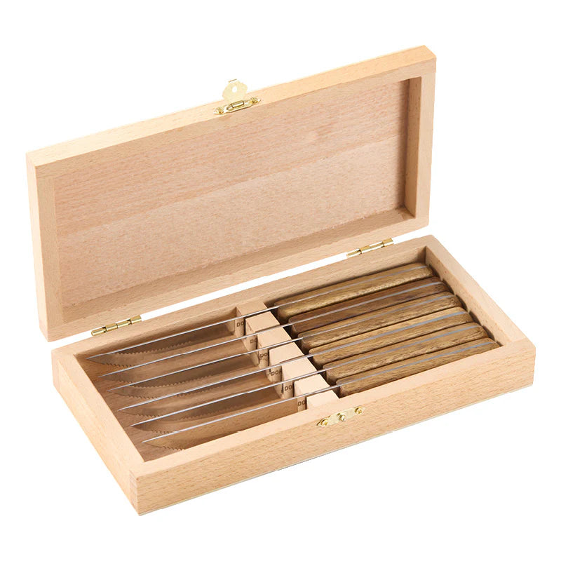 Köttkniv BBQ 6-pack rostfri stål/acacia