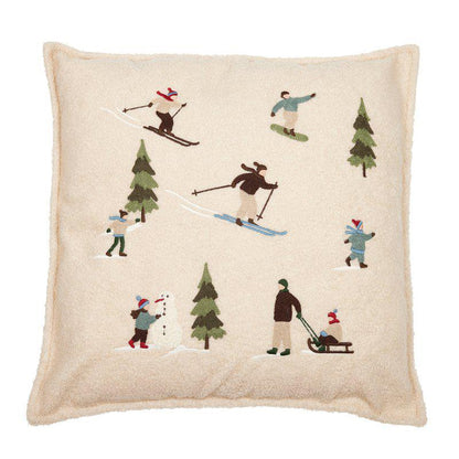 Kuddfodral Winter skiing 48x48 cm med broderat vintermotiv