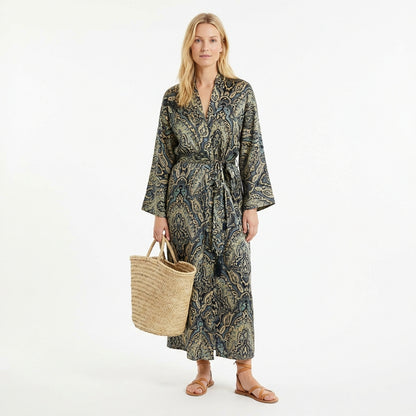 Kimono FAY LÅNG blå paisley