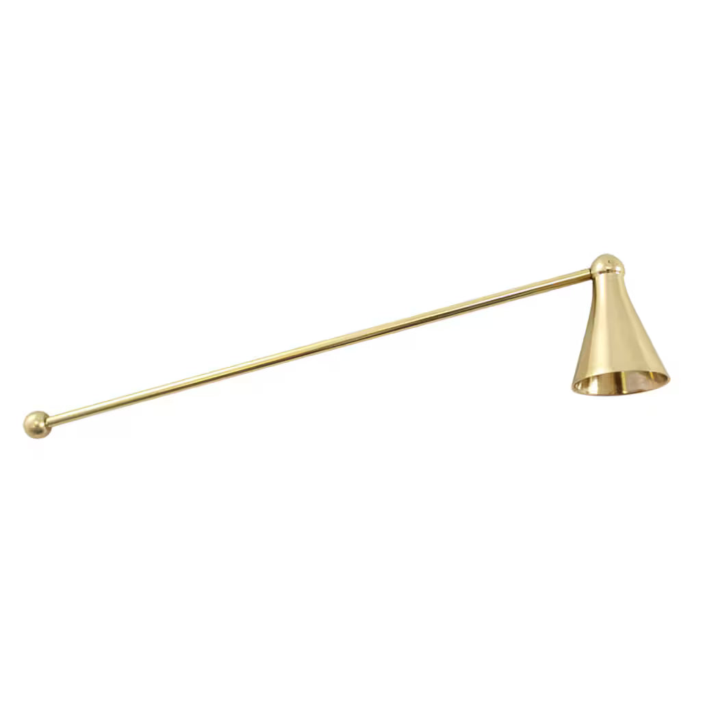 Klassisk ljussläckare i blank mässing med långt handtag, 23 cm.