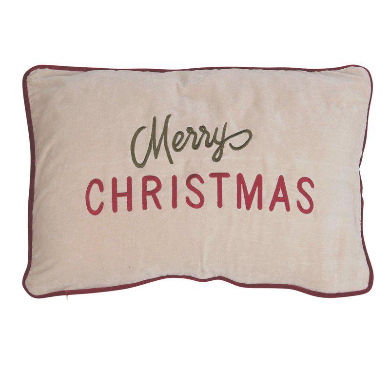 Merry Christmas kuddfodral i bomullssammet med röd och grön brodyr 40x60 cm